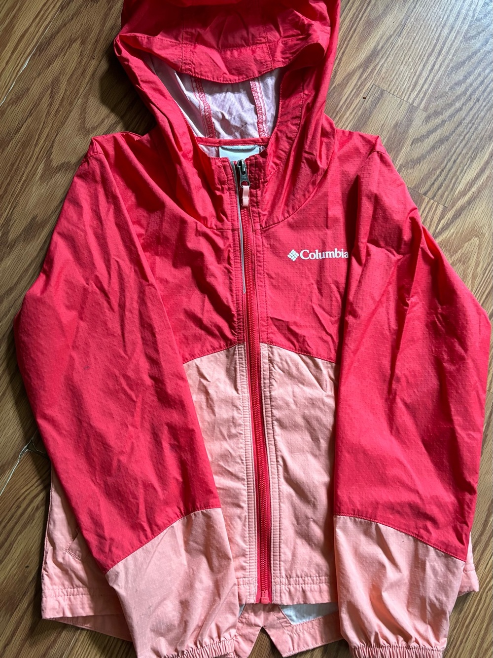Columbia Kids Two-Tone Red and Pink Hooded Rain Jacket